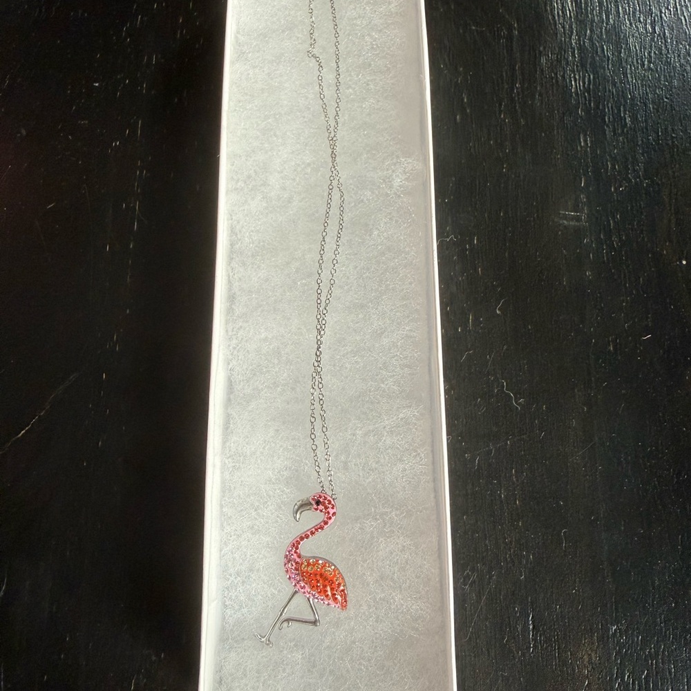 Kohl's Silver Flamingo Necklace with Pink and Orange Accents